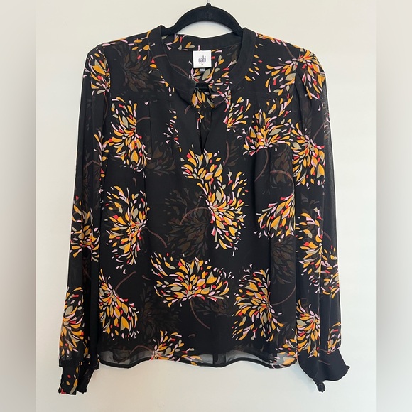 CAbi #4531 Women's Black Orange Fiesta Print Blouse Top Size M - Picture 1 of 5